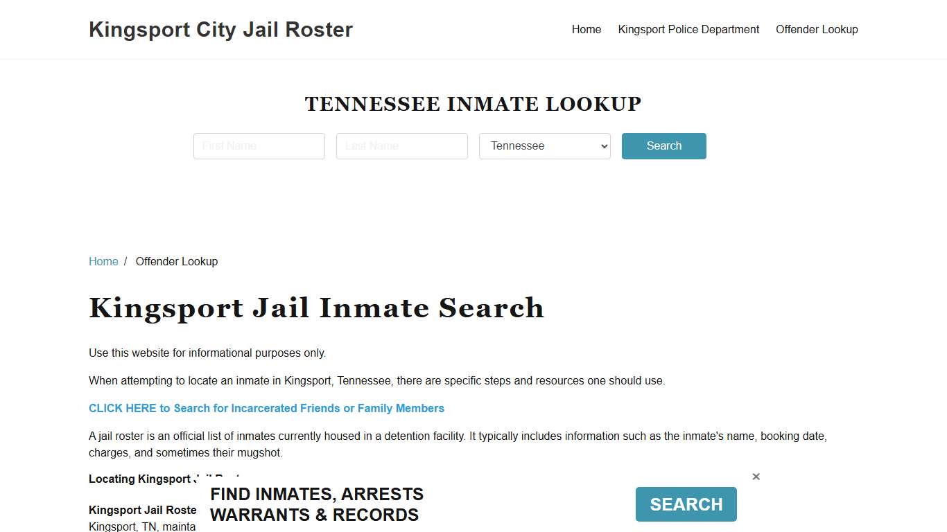 Kingsport, TN Detainee Lookup